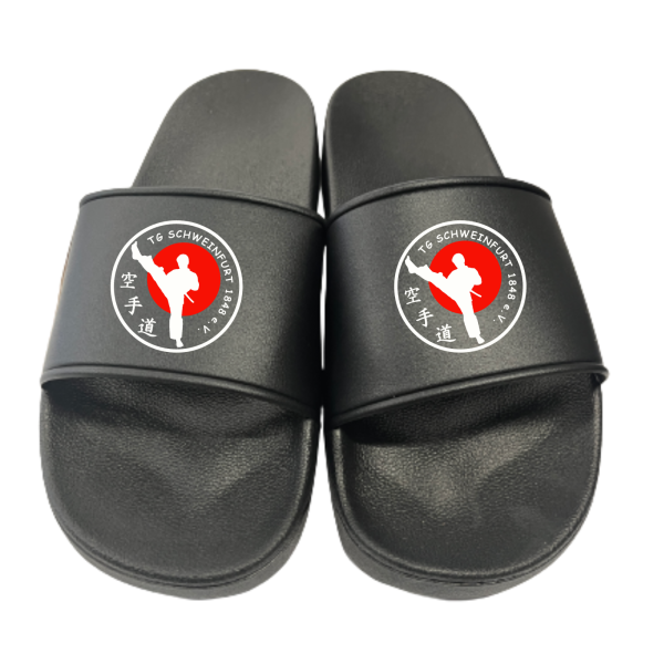 Badeschuhe Badelatschen schwarz Logo